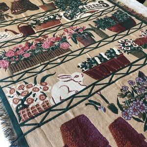 Vtg Tapestry Goodwin Weavers Gardening Throw Blanket